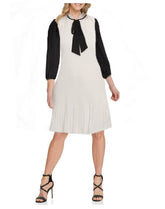 DKNY Women's Tie Neck Dress, Ivory/Black, Size 10